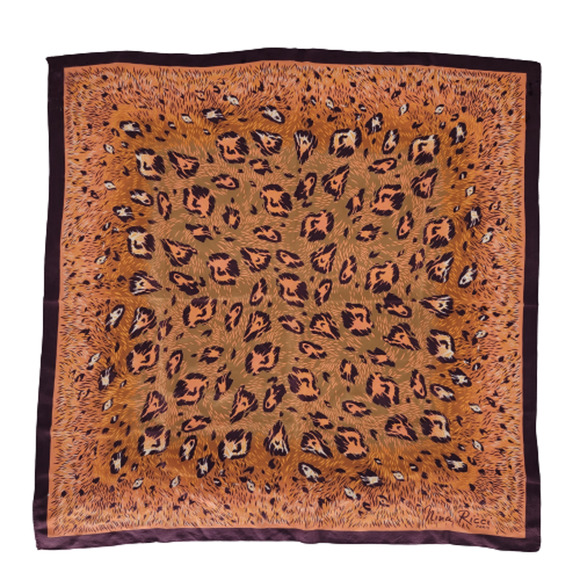 Nina Ricci Paris Silk Square Scarf Animal Print Coral/Plum (orange/purple) - Picture 1 of 8
